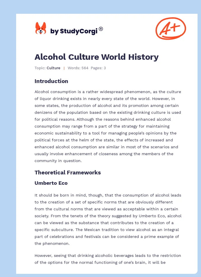 Alcohol Culture World History. Page 1