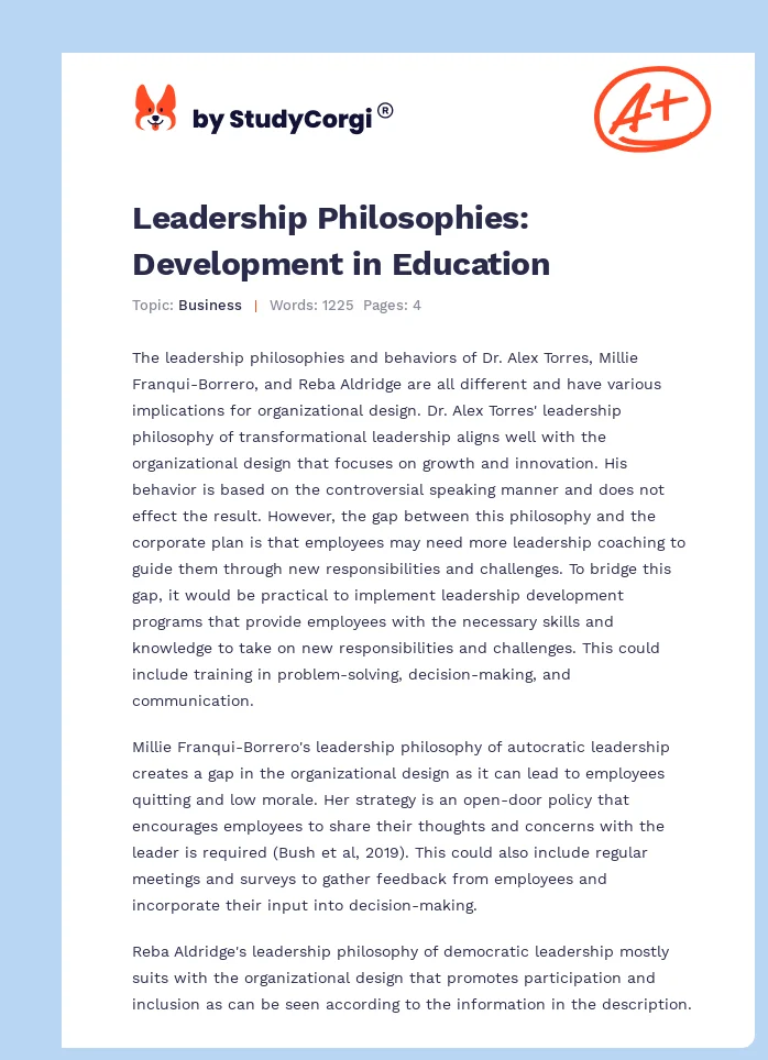Leadership Philosophies: Development in Education. Page 1