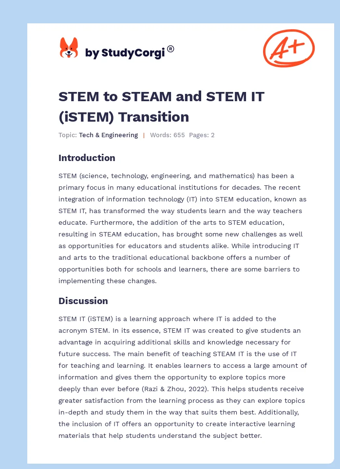 STEM to STEAM and STEM IT (iSTEM) Transition. Page 1