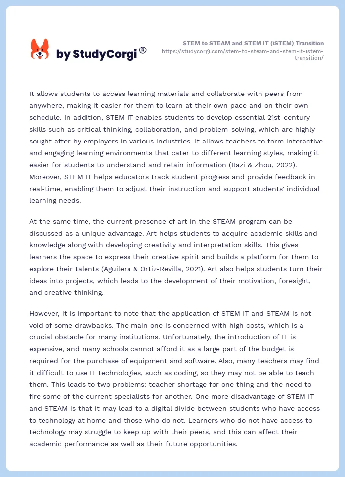 STEM to STEAM and STEM IT (iSTEM) Transition. Page 2