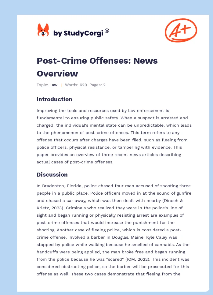 Post-Crime Offenses: News Overview. Page 1