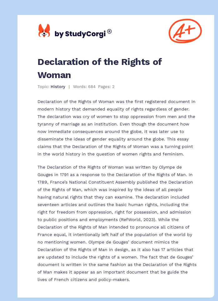 Declaration of the Rights of Woman. Page 1
