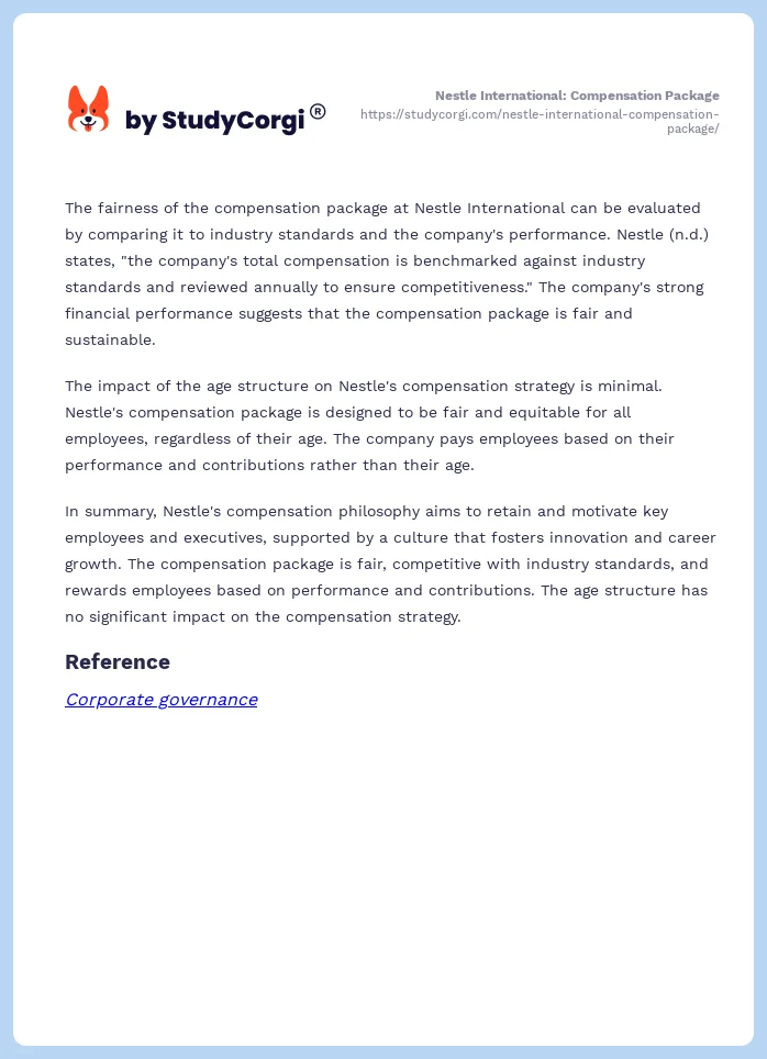Nestle International: Compensation Package. Page 2