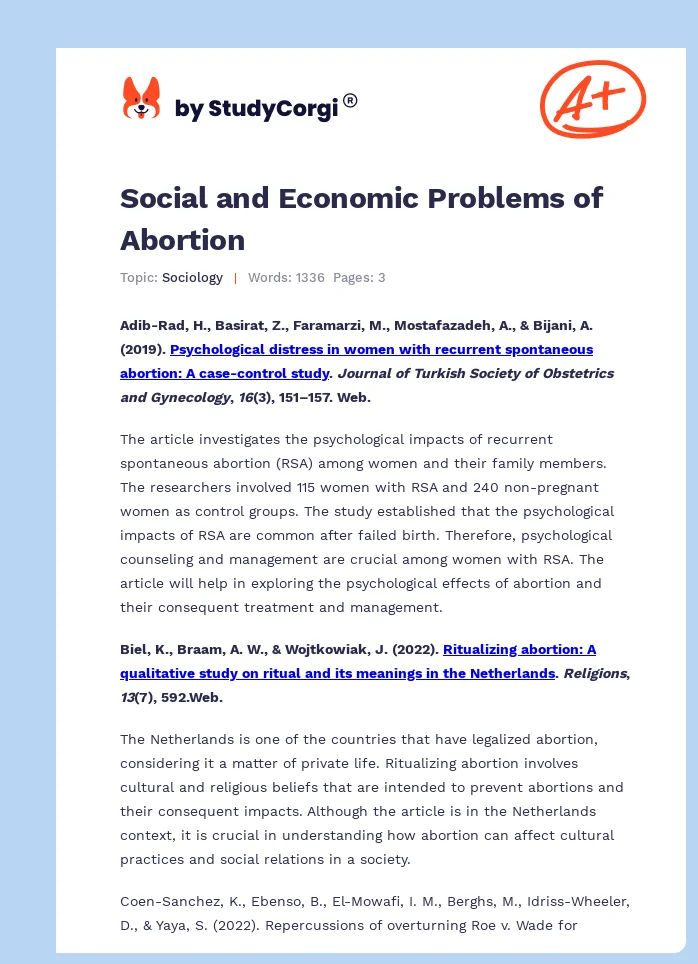 Social and Economic Problems of Abortion. Page 1