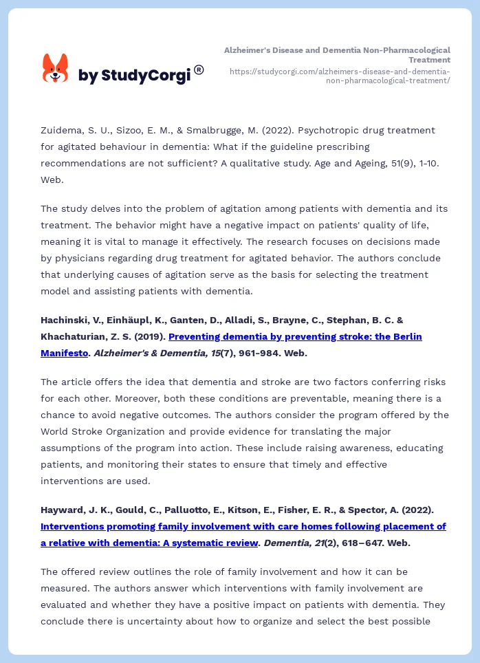 Alzheimer's Disease and Dementia Non-Pharmacological Treatment. Page 2
