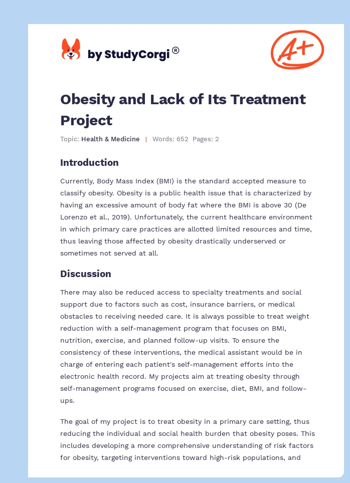Obesity and Lack of Its Treatment Project. Page 1