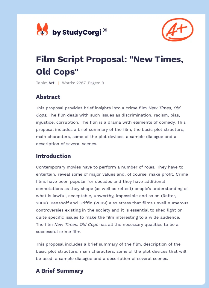 Film Script Proposal: "New Times, Old Cops". Page 1
