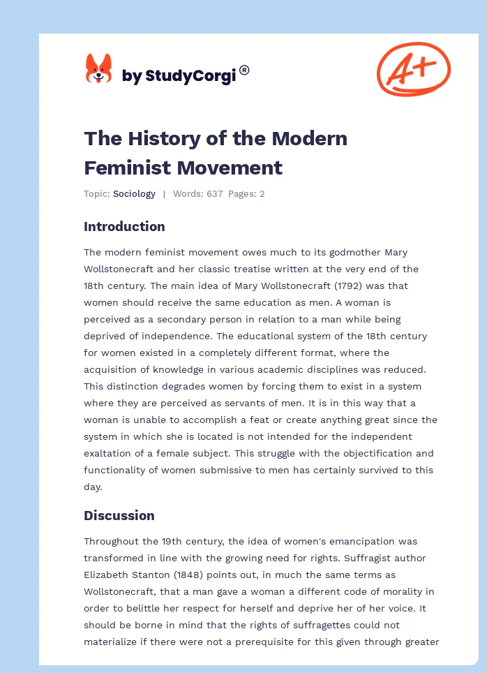 The History of the Modern Feminist Movement. Page 1