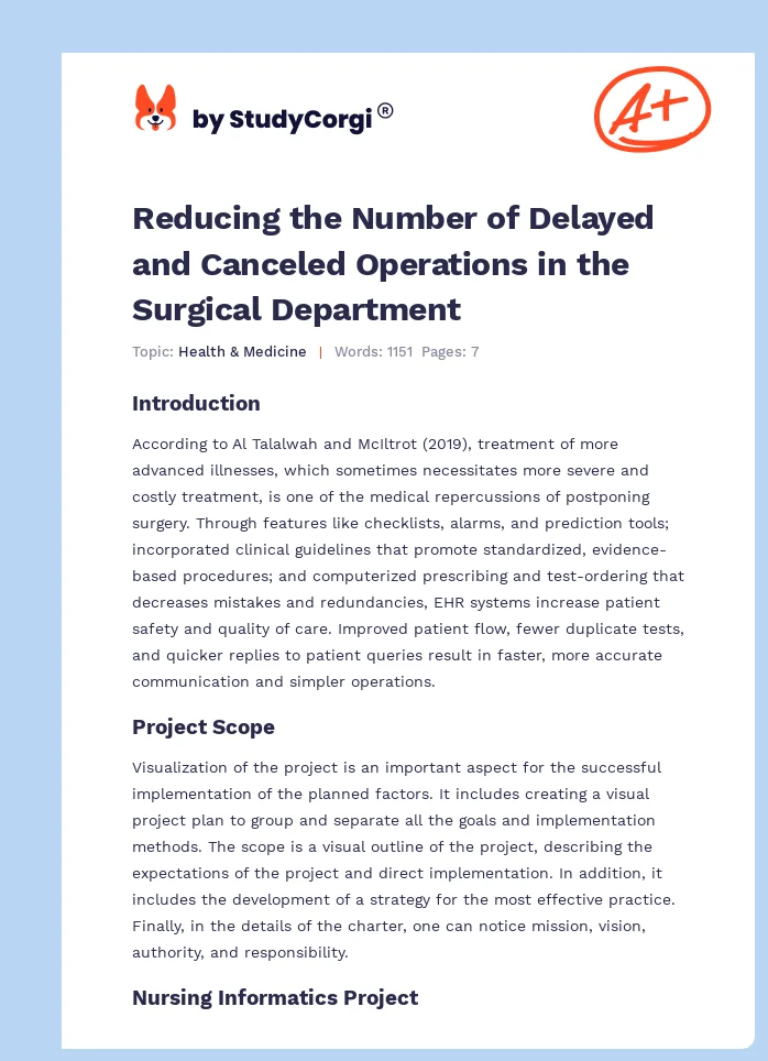 Reducing the Number of Delayed and Canceled Operations in the Surgical Department. Page 1