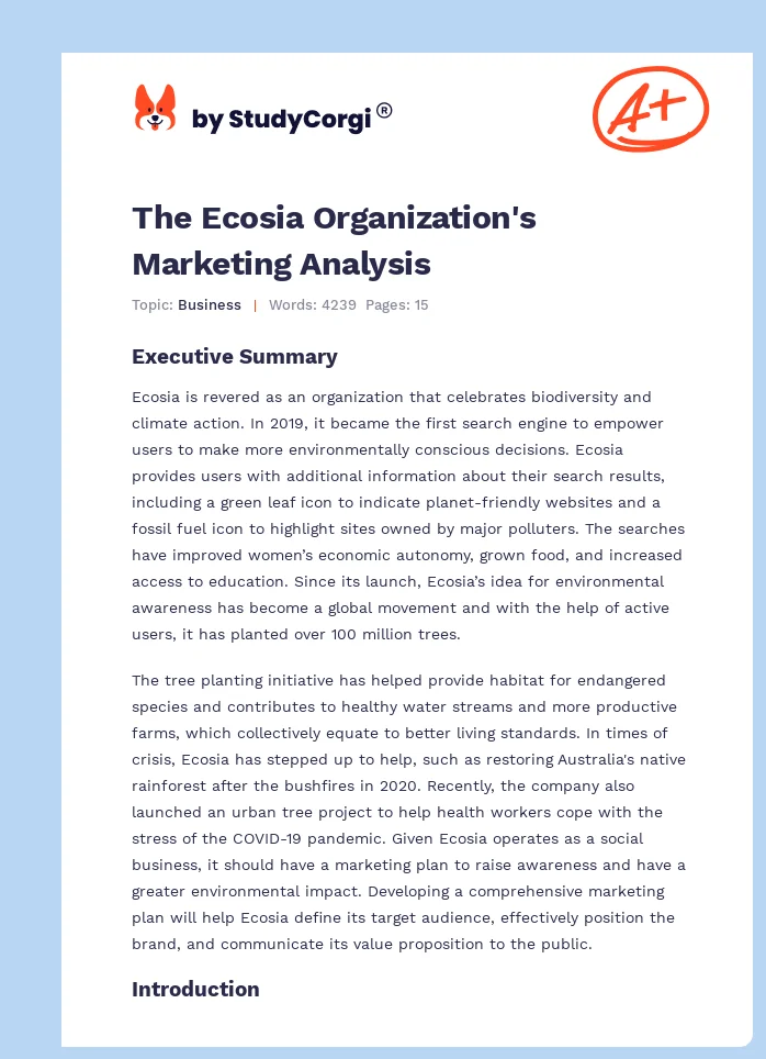 The Ecosia Organization's Marketing Analysis. Page 1