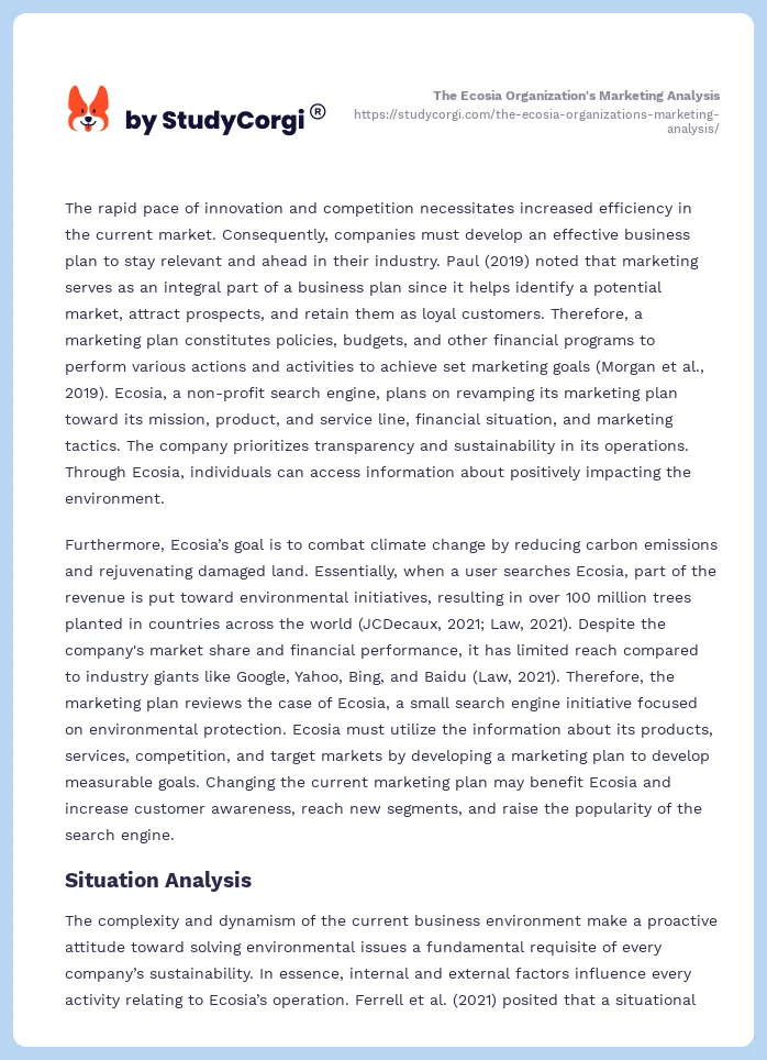 The Ecosia Organization's Marketing Analysis. Page 2