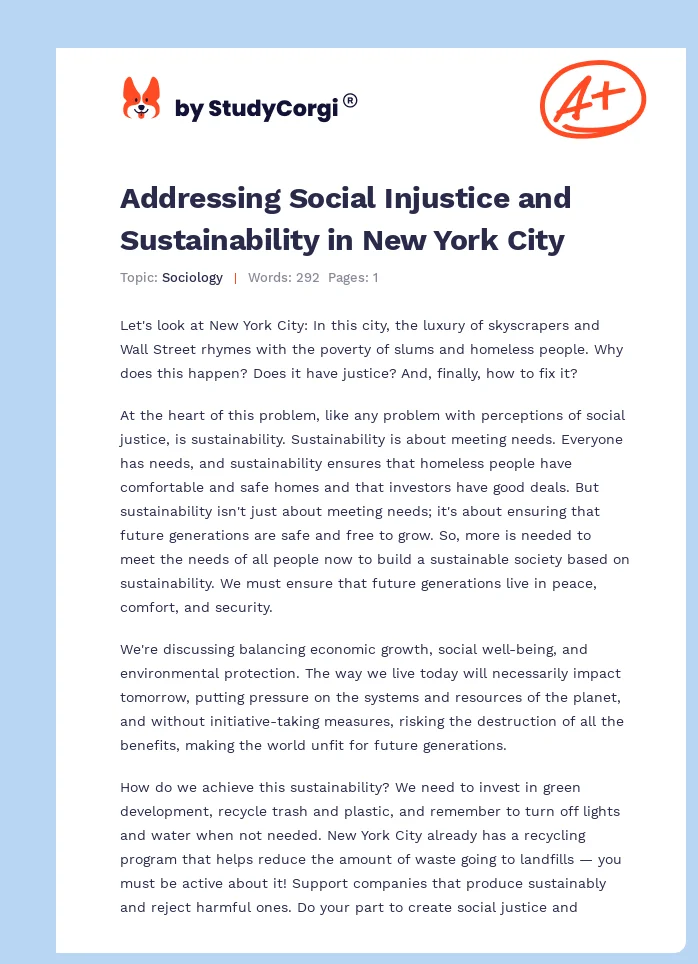 Addressing Social Injustice and Sustainability in New York City. Page 1