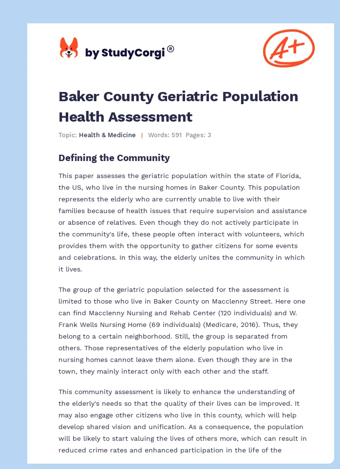 Baker County Geriatric Population Health Assessment. Page 1