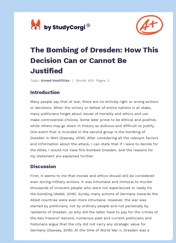 The Bombing of Dresden: How This Decision Can or Cannot Be Justified. Page 1