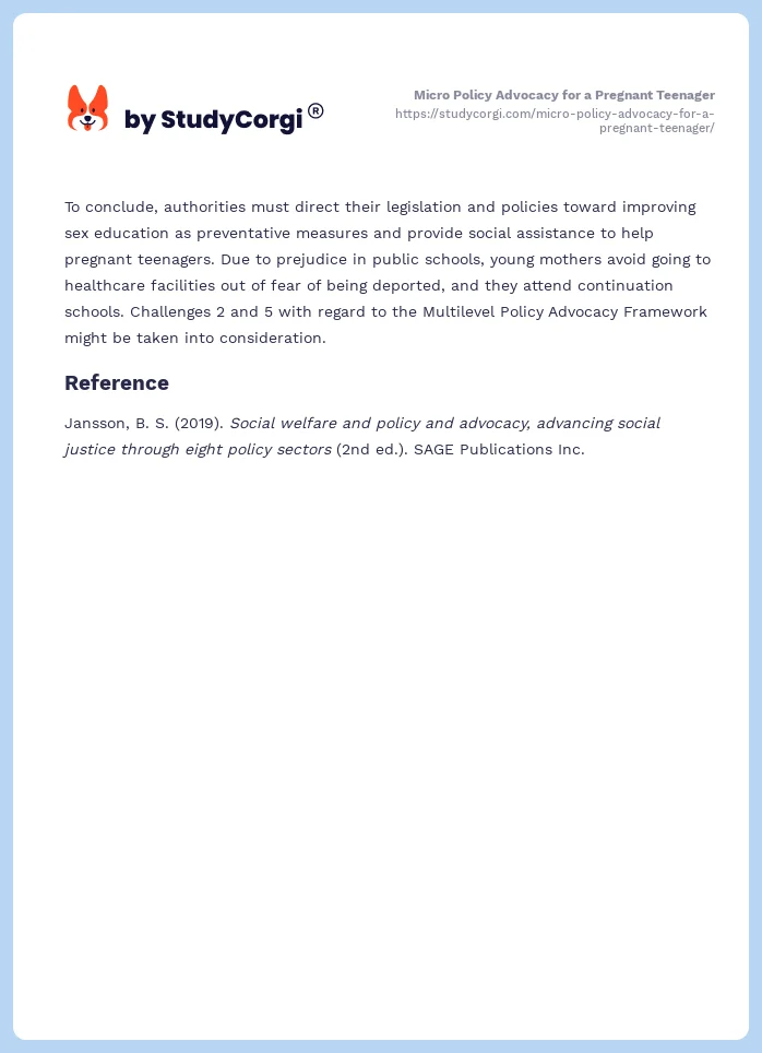 Micro Policy Advocacy for a Pregnant Teenager. Page 2