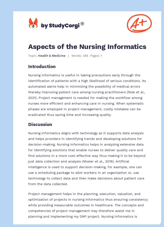Aspects of the Nursing Informatics. Page 1