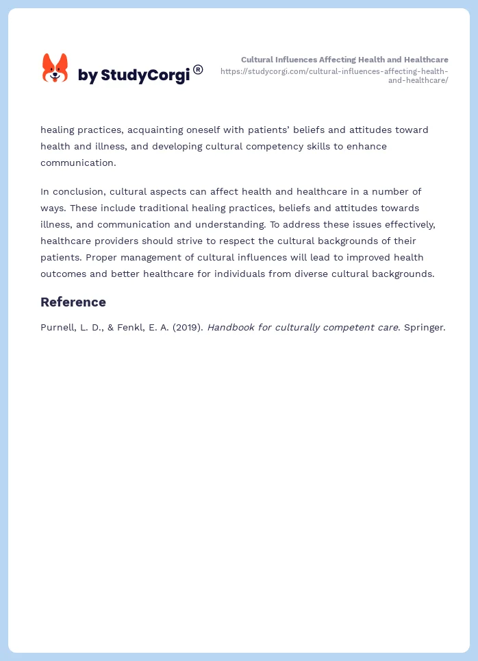 Cultural Influences Affecting Health and Healthcare. Page 2