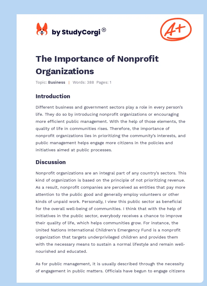 The Importance of Nonprofit Organizations. Page 1