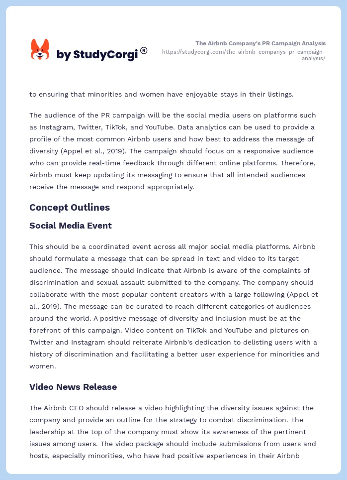 The Airbnb Company's PR Campaign Analysis. Page 2