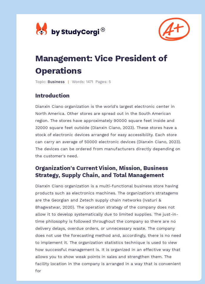 Management: Vice President of Operations. Page 1
