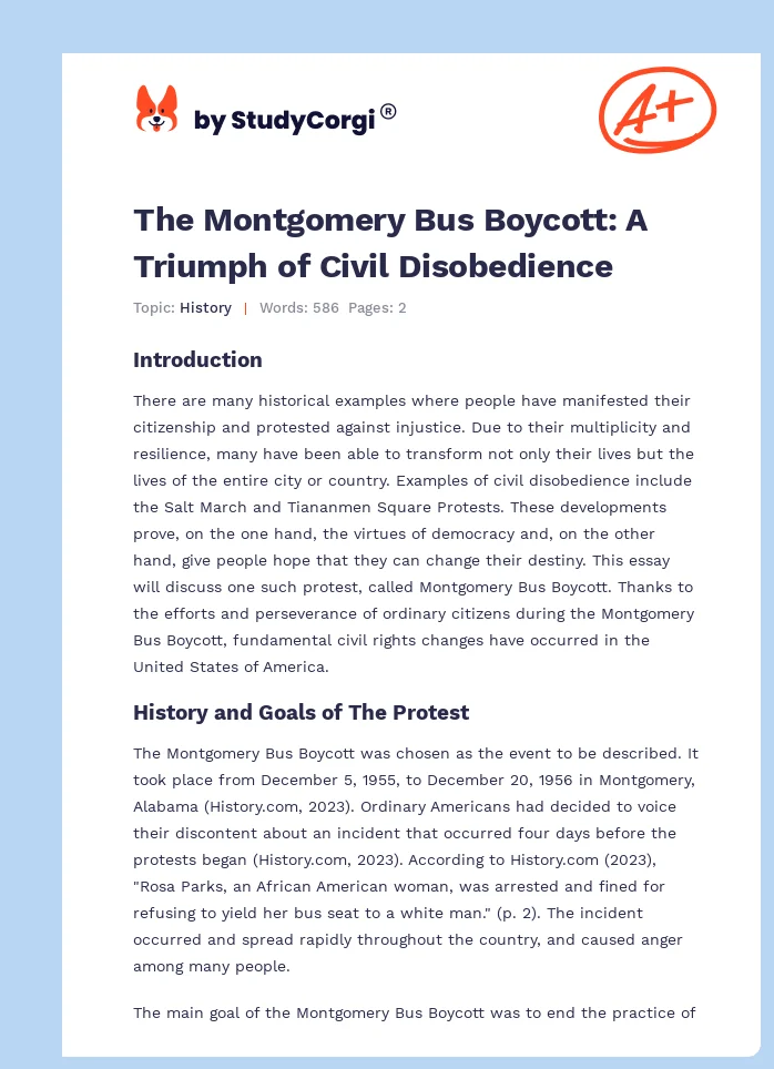 The Montgomery Bus Boycott: A Triumph of Civil Disobedience. Page 1