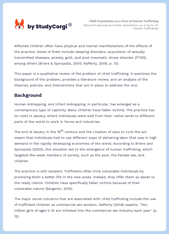 Child Exploitation as a Form of Human Trafficking. Page 2