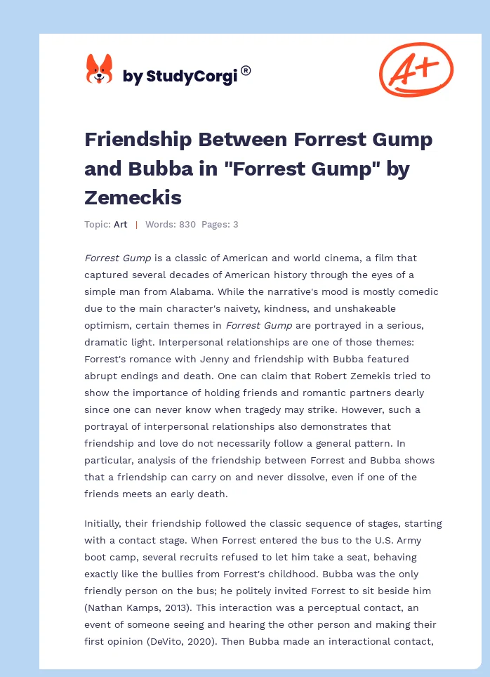 Friendship Between Forrest Gump and Bubba in "Forrest Gump" by Zemeckis. Page 1