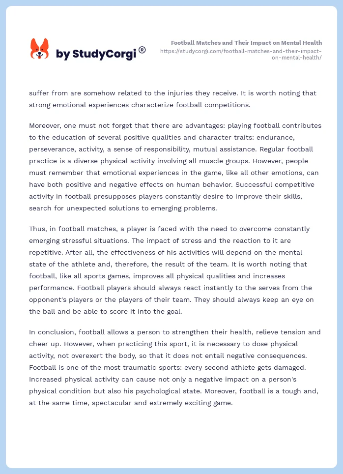 Football Matches and Their Impact on Mental Health. Page 2