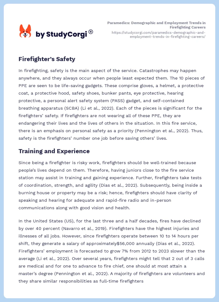 Paramedics: Demographic and Employment Trends in Firefighting Careers. Page 2