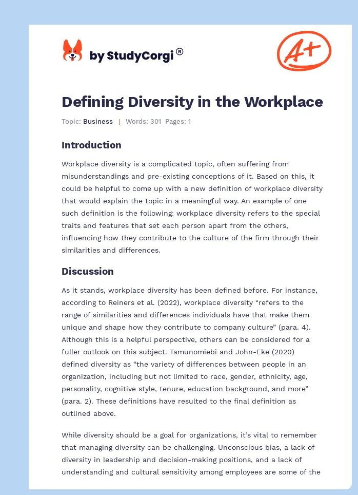 Defining Diversity in the Workplace. Page 1