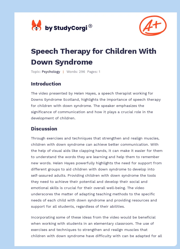 Speech Therapy for Children With Down Syndrome. Page 1