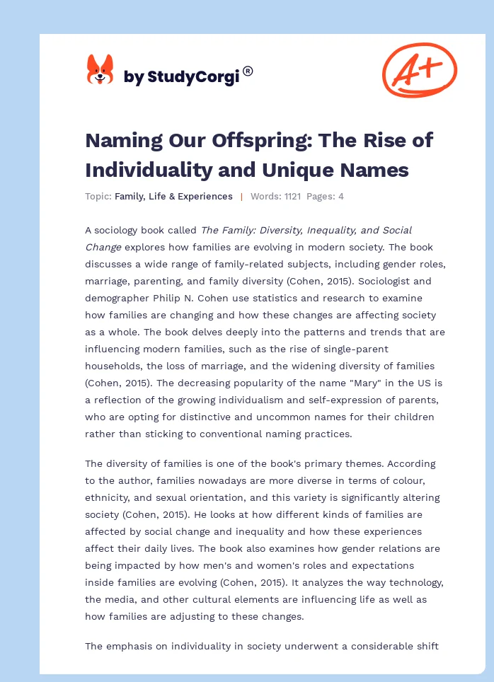 Naming Our Offspring: The Rise of Individuality and Unique Names. Page 1