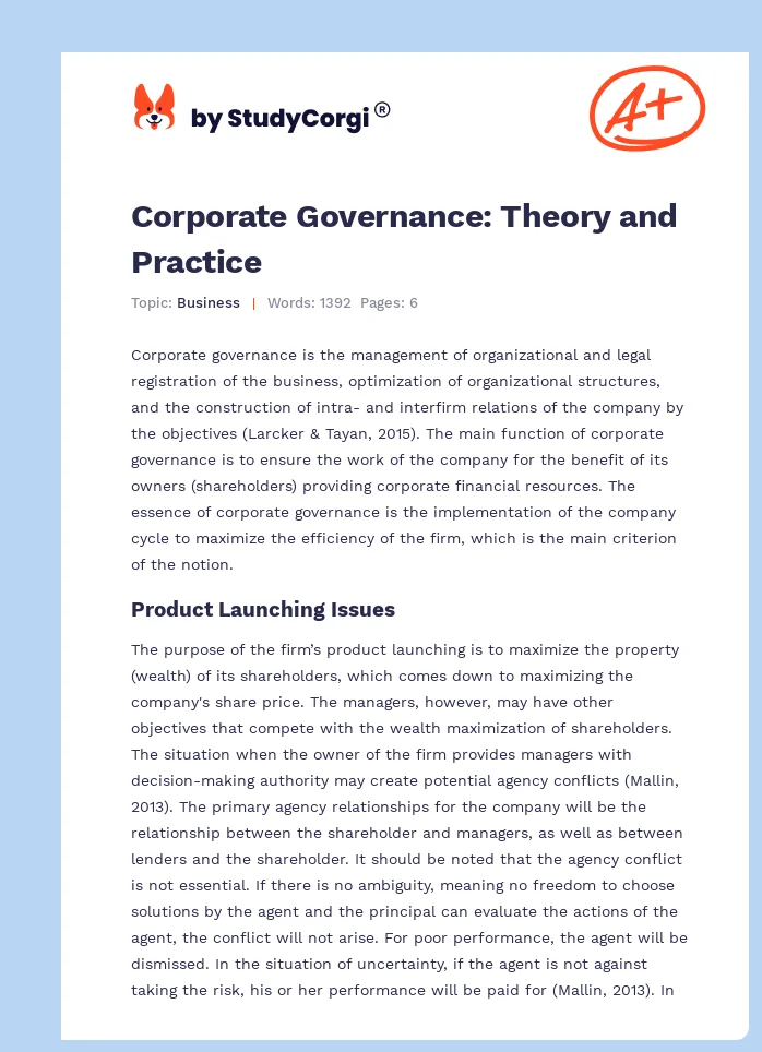 Corporate Governance: Theory and Practice. Page 1
