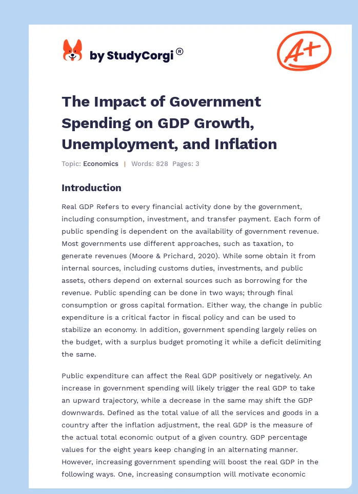 The Impact of Government Spending on GDP Growth, Unemployment, and Inflation. Page 1