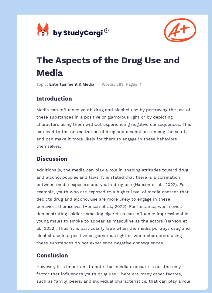 The Aspects of the Drug Use and Media. Page 1