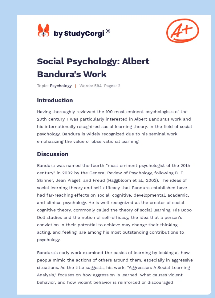 Social Psychology: Albert Bandura's Work. Page 1