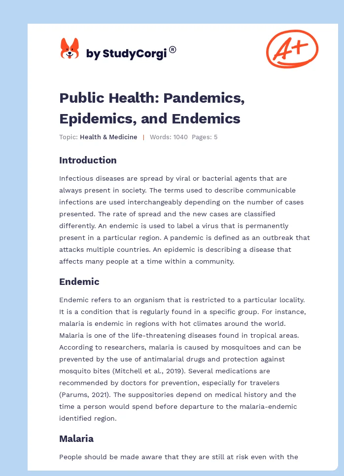 Public Health: Pandemics, Epidemics, and Endemics. Page 1