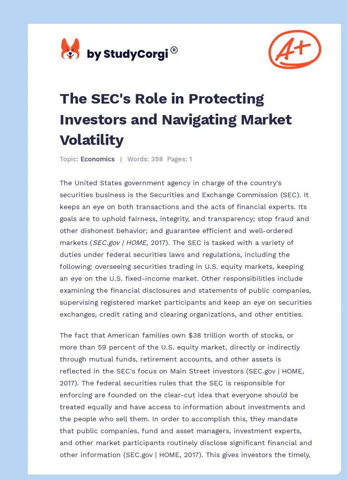 The SEC's Role in Protecting Investors and Navigating Market Volatility. Page 1
