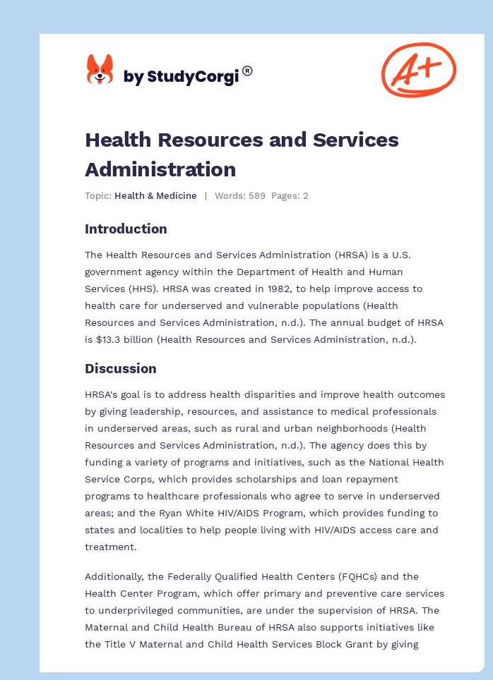Health Resources and Services Administration. Page 1