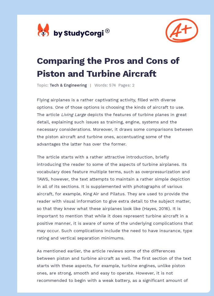 Comparing the Pros and Cons of Piston and Turbine Aircraft. Page 1