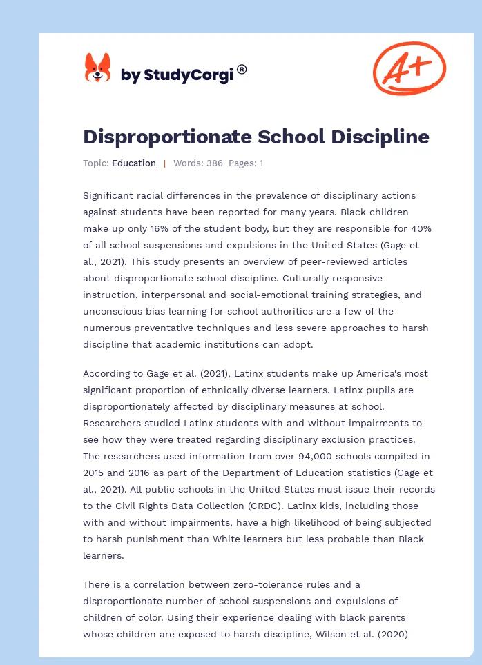 Disproportionate School Discipline. Page 1