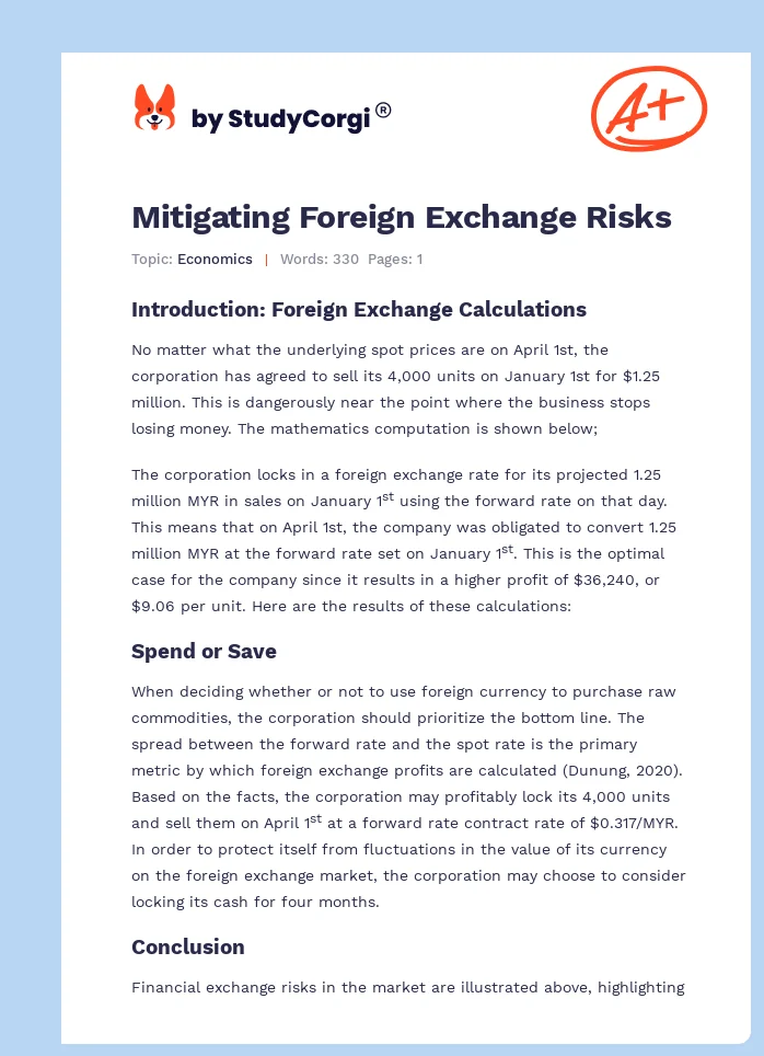 Mitigating Foreign Exchange Risks. Page 1