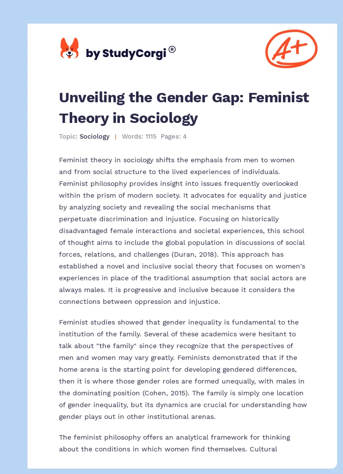 Unveiling the Gender Gap: Feminist Theory in Sociology. Page 1