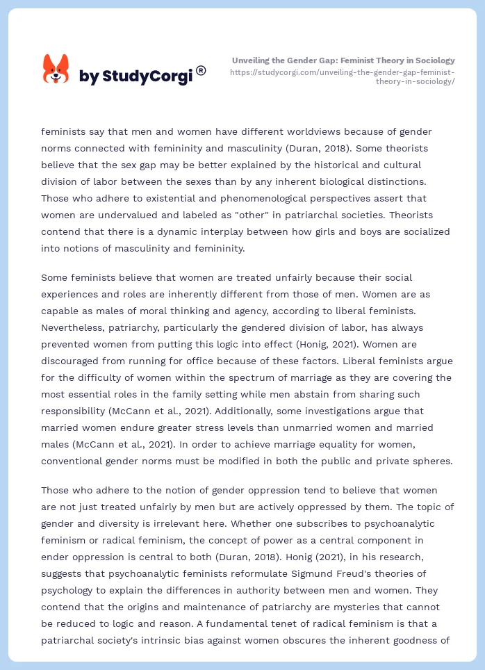 Unveiling the Gender Gap: Feminist Theory in Sociology. Page 2