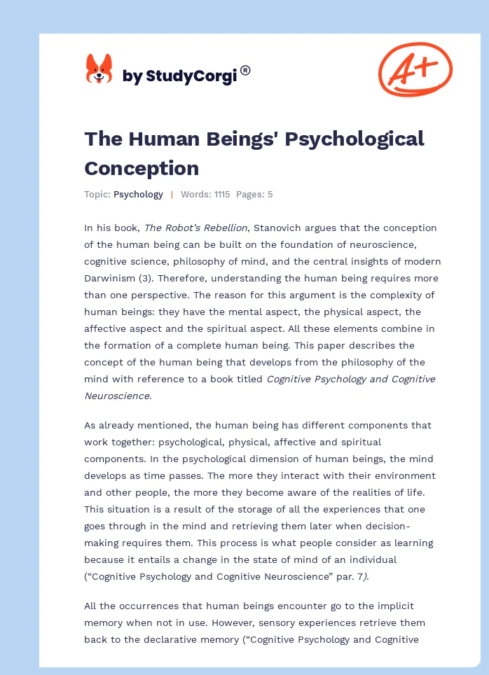 The Human Beings' Psychological Conception. Page 1