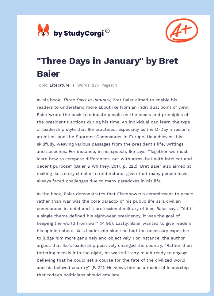 "Three Days in January" by Bret Baier. Page 1
