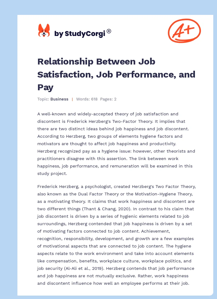 Relationship Between Job Satisfaction, Job Performance, and Pay. Page 1
