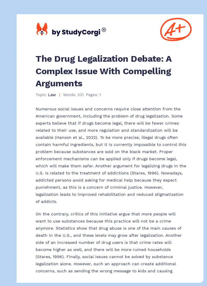 The Drug Legalization Debate: A Complex Issue With Compelling Arguments. Page 1