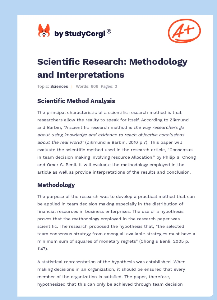 Scientific Research: Methodology and Interpretations. Page 1