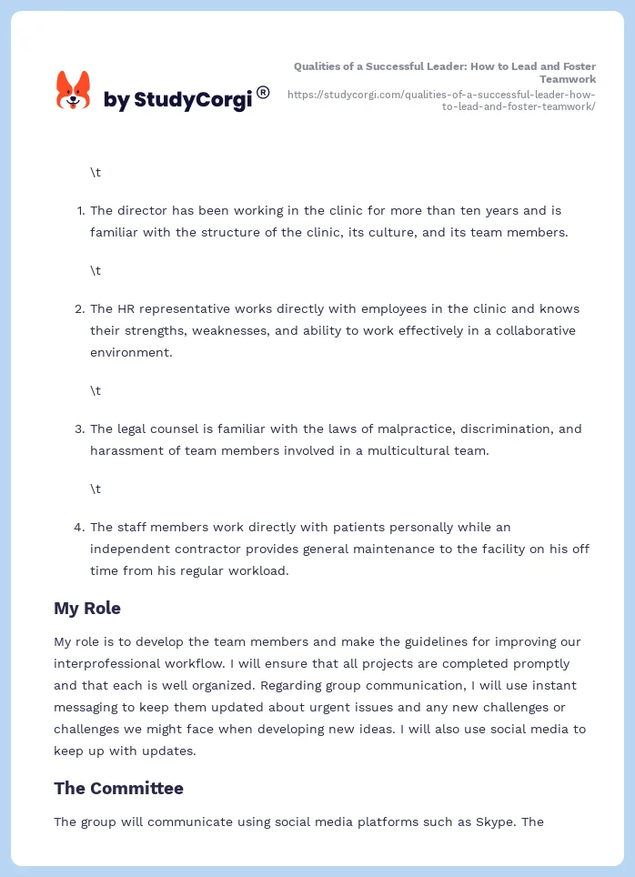 Qualities of a Successful Leader: How to Lead and Foster Teamwork. Page 2